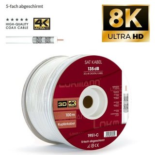 Lokmann 135dB 1m Vollkupfer 7mm SAT Koaxial Antennenkabel...