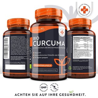 Bio Curcuma mit Schwarzem Pfeffer und Ingwer - 270 Kapseln